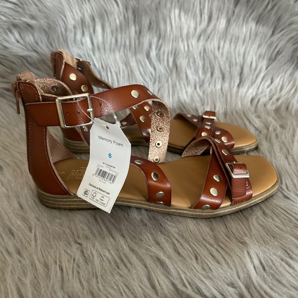 Time And Tru Gladiator Sandals Womens Size 6 Brown Open Toe Shoes Adjustable